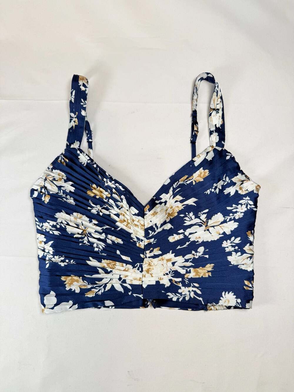 Romantic Coquette Abercrombie & Fitch Satin Navy Floral Ruched Crop Top XS